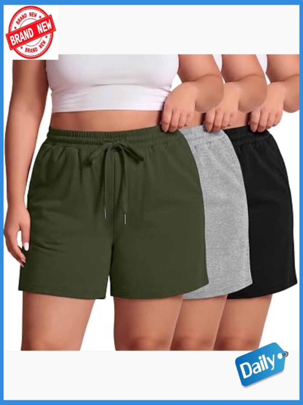 3 Pack Women's Plus Size Sweat Shorts Active Lounge Elastic Waist with Pocket